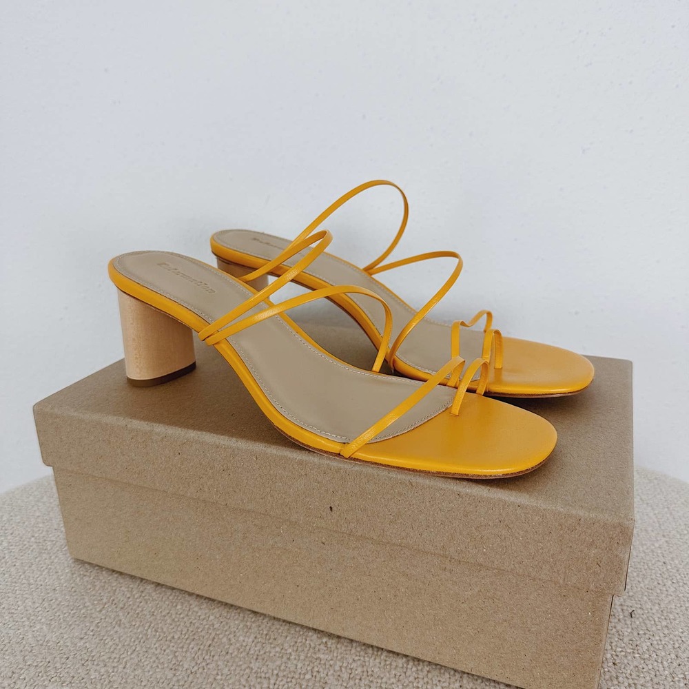 Reformation Mustard Yellow Strappy Block Heel Sandals - Picture 2 of 7